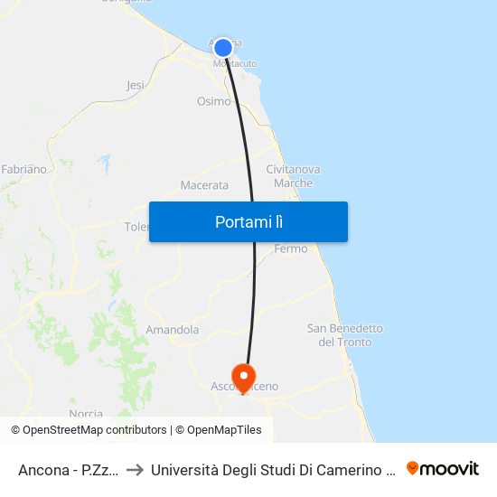 Ancona - P.Zza Kennedy to Università Degli Studi Di Camerino - Facoltà Di Architettura map