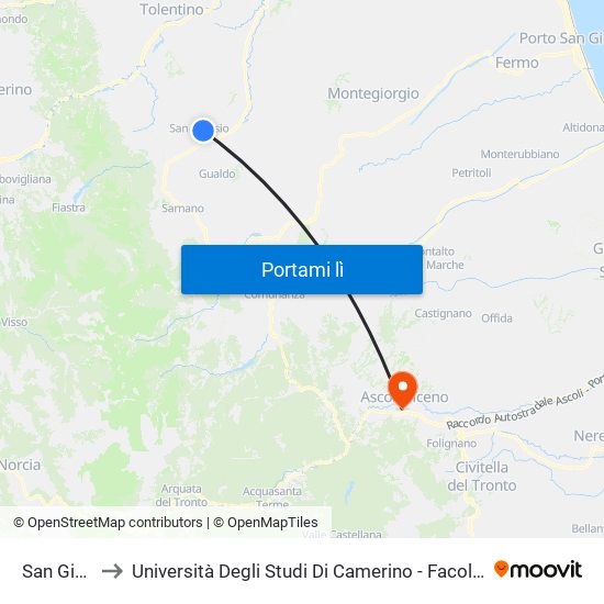 San Ginesio to Università Degli Studi Di Camerino - Facoltà Di Architettura map