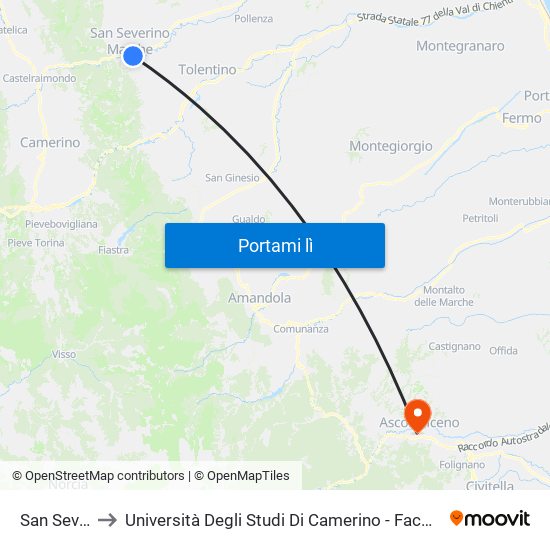 San Severino to Università Degli Studi Di Camerino - Facoltà Di Architettura map