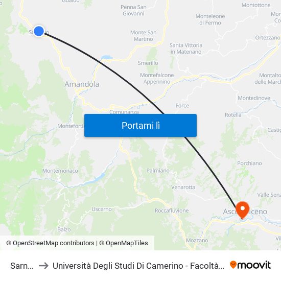 Sarnano to Università Degli Studi Di Camerino - Facoltà Di Architettura map