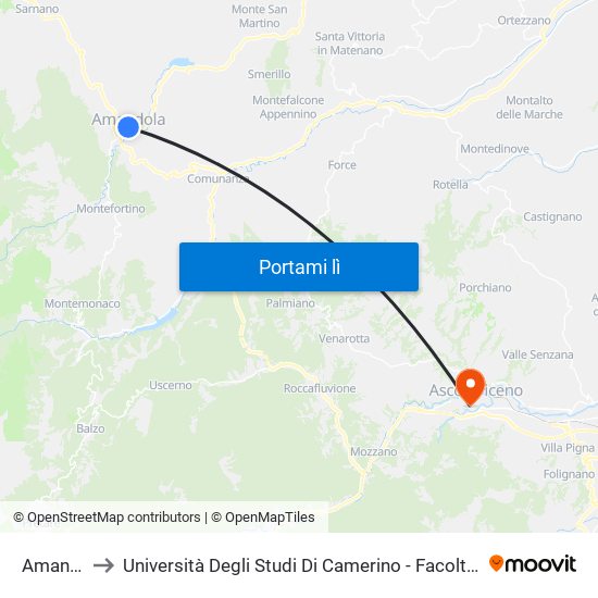 Amandola to Università Degli Studi Di Camerino - Facoltà Di Architettura map