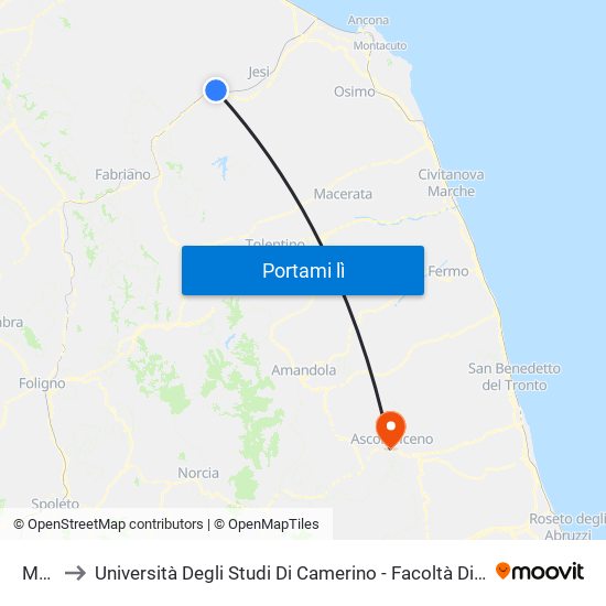 Moie to Università Degli Studi Di Camerino - Facoltà Di Architettura map