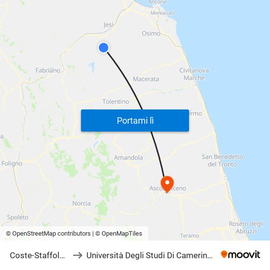 Coste-Staffolo (Benzinaio) to Università Degli Studi Di Camerino - Facoltà Di Architettura map