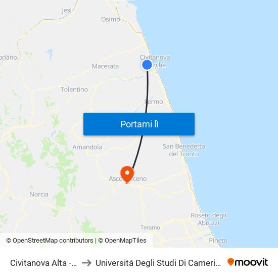 Civitanova Alta - Ist. Scolastico to Università Degli Studi Di Camerino - Facoltà Di Architettura map