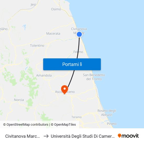 Civitanova Marche - Stazione F.S. to Università Degli Studi Di Camerino - Facoltà Di Architettura map