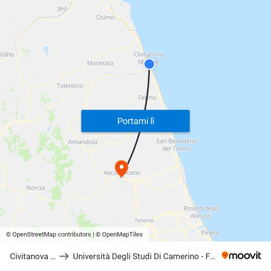 Civitanova  Marche to Università Degli Studi Di Camerino - Facoltà Di Architettura map