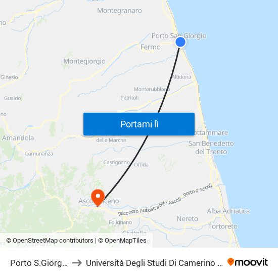 Porto S.Giorgio Stazione to Università Degli Studi Di Camerino - Facoltà Di Architettura map