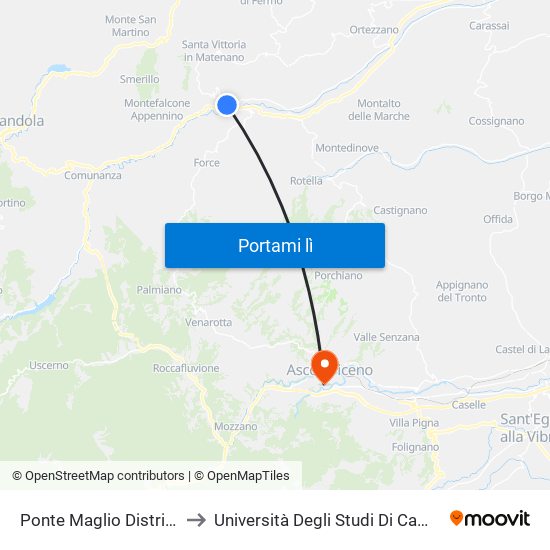 Ponte Maglio Distributore Ip Dir. Pedaso to Università Degli Studi Di Camerino - Facoltà Di Architettura map