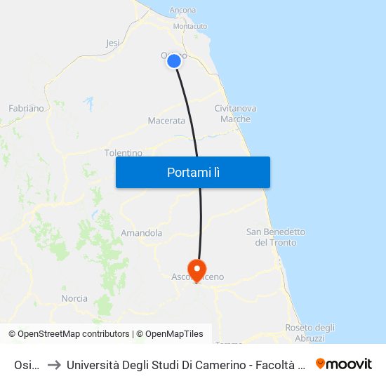 Osimo to Università Degli Studi Di Camerino - Facoltà Di Architettura map