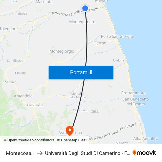 Montecosaro Scalo to Università Degli Studi Di Camerino - Facoltà Di Architettura map