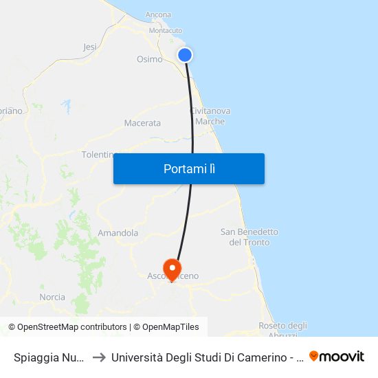 Spiaggia Numana Alta to Università Degli Studi Di Camerino - Facoltà Di Architettura map