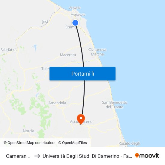 Camerano-Aspio to Università Degli Studi Di Camerino - Facoltà Di Architettura map