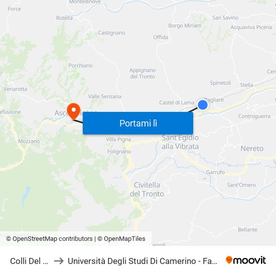 Colli Del Tronto to Università Degli Studi Di Camerino - Facoltà Di Architettura map