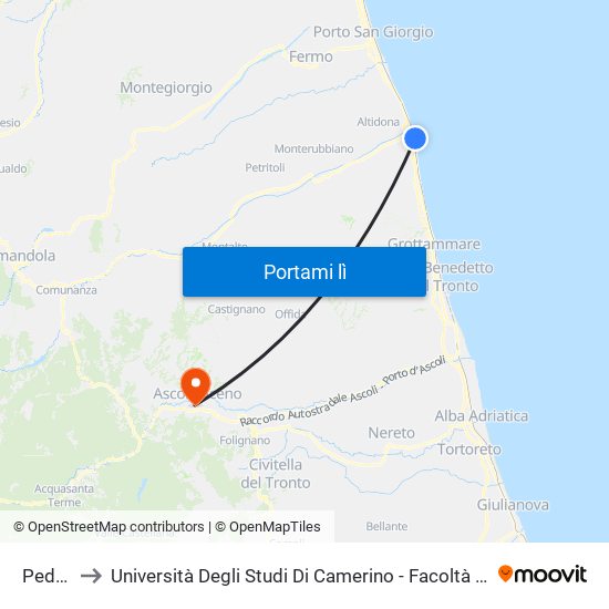 Pedaso to Università Degli Studi Di Camerino - Facoltà Di Architettura map