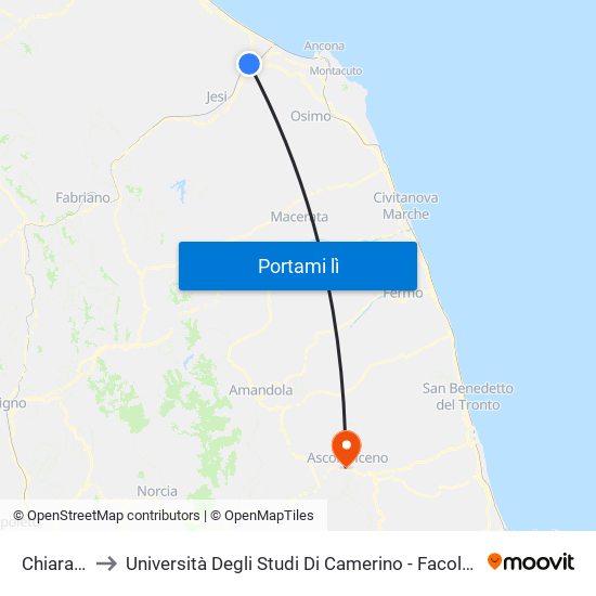 Chiaravalle to Università Degli Studi Di Camerino - Facoltà Di Architettura map