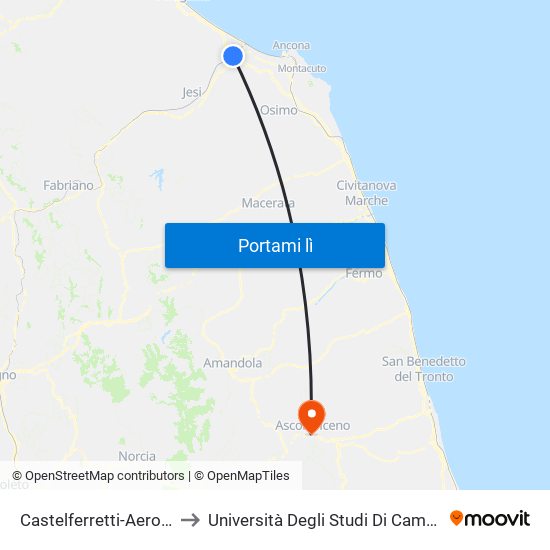 Castelferretti-Aeroporto Delle Marche to Università Degli Studi Di Camerino - Facoltà Di Architettura map