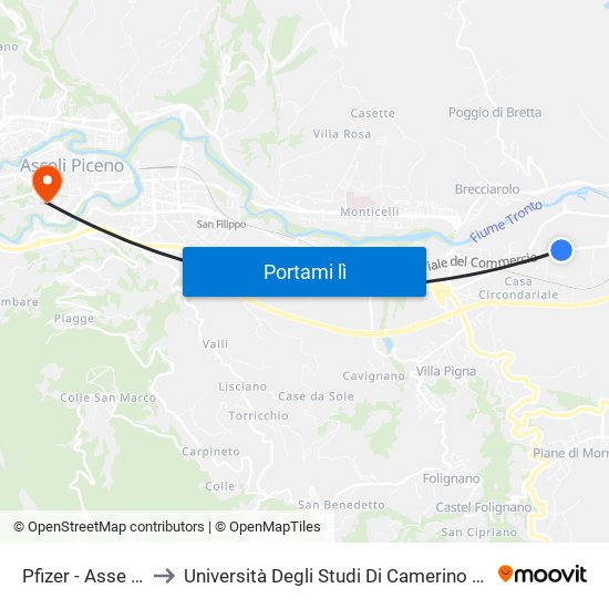 Pfizer - Asse Attrezzato to Università Degli Studi Di Camerino - Facoltà Di Architettura map