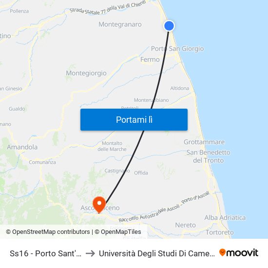Ss16 - Porto Sant'Elpidio - Boowling to Università Degli Studi Di Camerino - Facoltà Di Architettura map