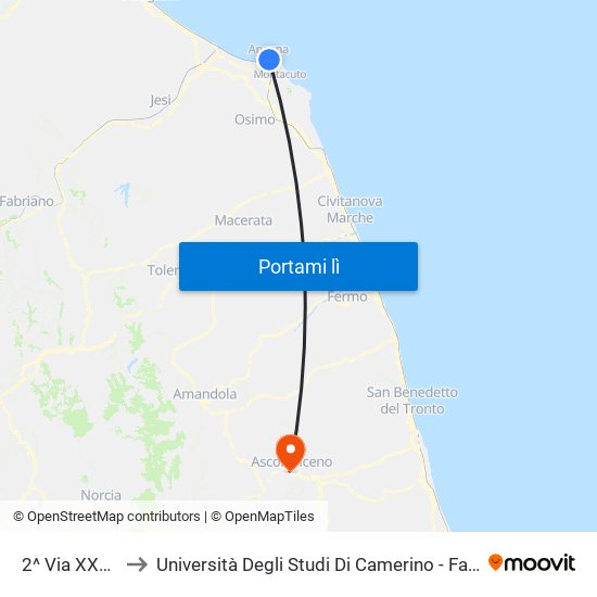 2^ Via XXV Aprile to Università Degli Studi Di Camerino - Facoltà Di Architettura map