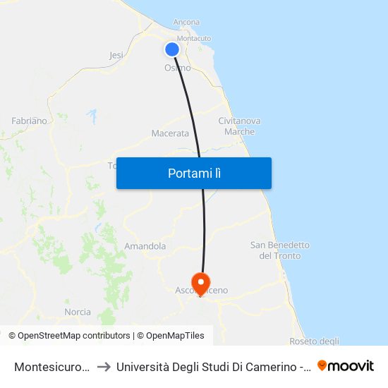 Montesicuro Capolinea to Università Degli Studi Di Camerino - Facoltà Di Architettura map