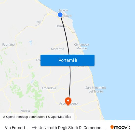 Via Fornetto (E.S.M.) to Università Degli Studi Di Camerino - Facoltà Di Architettura map