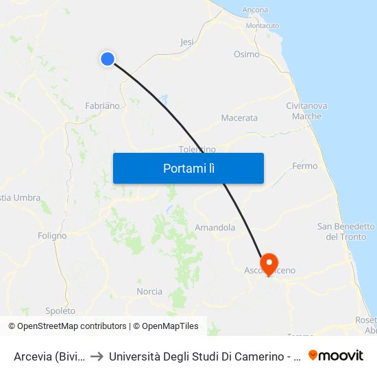 Arcevia (Bivio Costa). to Università Degli Studi Di Camerino - Facoltà Di Architettura map