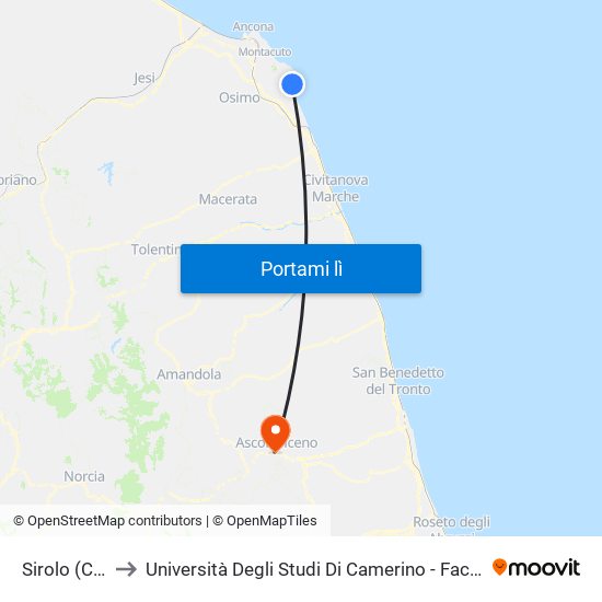 Sirolo (Centro) to Università Degli Studi Di Camerino - Facoltà Di Architettura map
