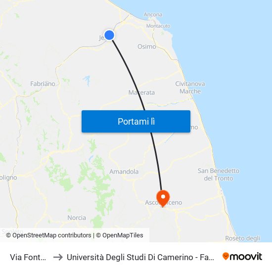 Via Fontedamo to Università Degli Studi Di Camerino - Facoltà Di Architettura map