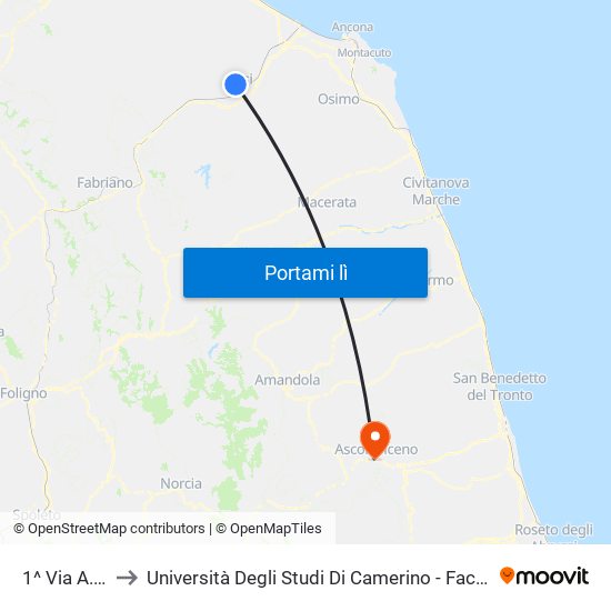 1^ Via A. Moro to Università Degli Studi Di Camerino - Facoltà Di Architettura map