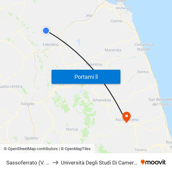 Sassoferrato (V. S. Bernardino 1) to Università Degli Studi Di Camerino - Facoltà Di Architettura map