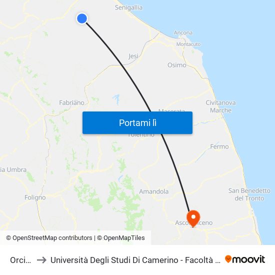Orciano to Università Degli Studi Di Camerino - Facoltà Di Architettura map