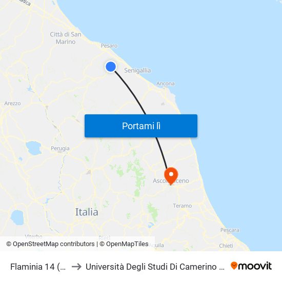 Flaminia 14 (Semaforo) to Università Degli Studi Di Camerino - Facoltà Di Architettura map