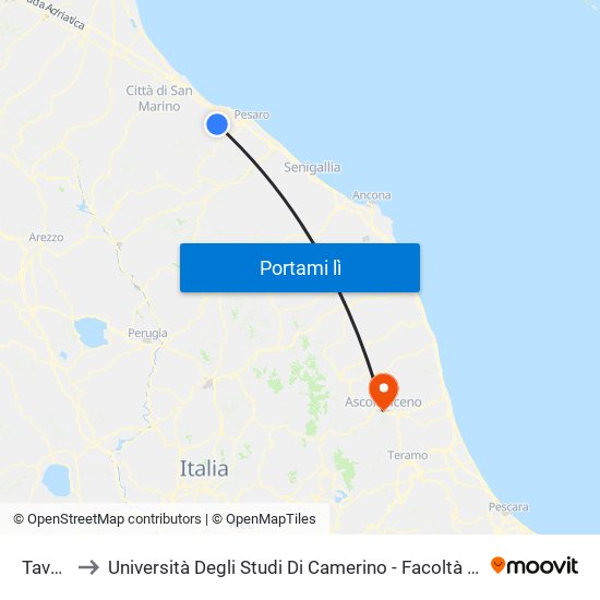 Tavullia to Università Degli Studi Di Camerino - Facoltà Di Architettura map