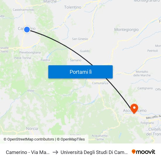 Camerino - Via Madonna Delle Carceri to Università Degli Studi Di Camerino - Facoltà Di Architettura map