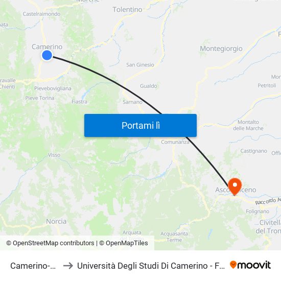 Camerino-Vallicelle to Università Degli Studi Di Camerino - Facoltà Di Architettura map