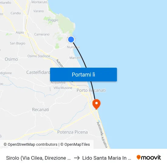 Sirolo (Via Cilea, Direzione Marcelli) to Lido Santa Maria In Potenza map