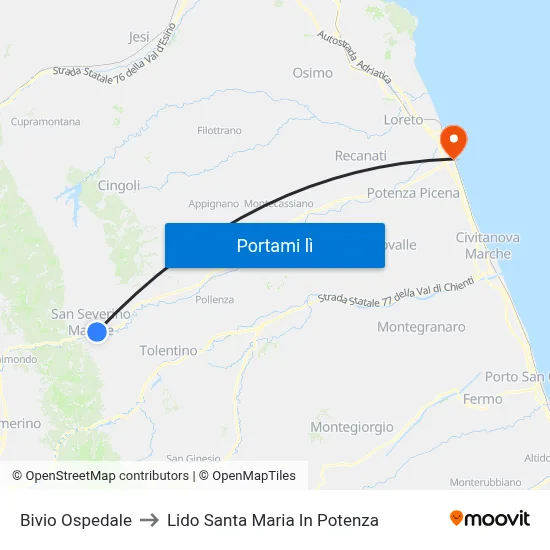 Bivio Ospedale to Lido Santa Maria In Potenza map