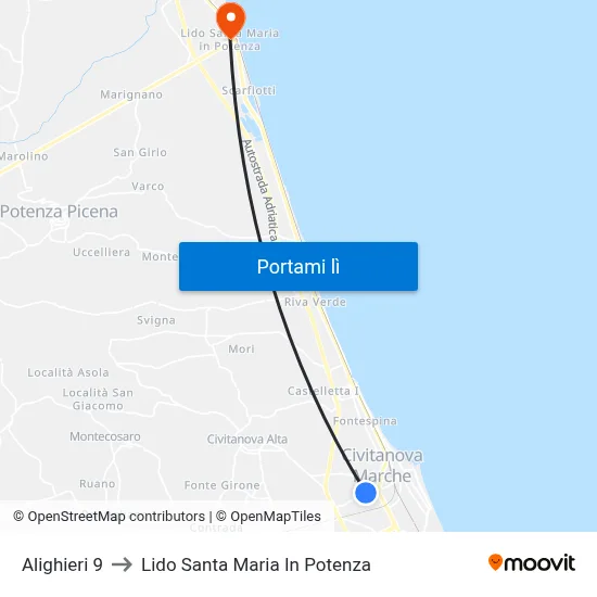 Alighieri 9 to Lido Santa Maria In Potenza map