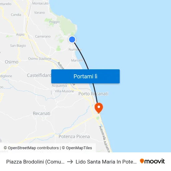 Piazza Brodolini (Comune) to Lido Santa Maria In Potenza map