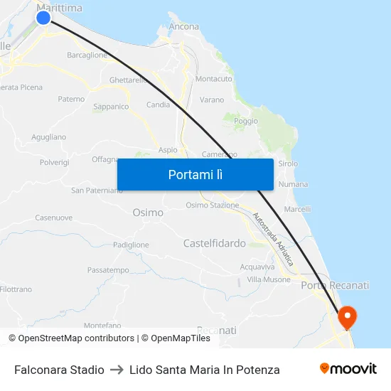 Falconara Stadio to Lido Santa Maria In Potenza map
