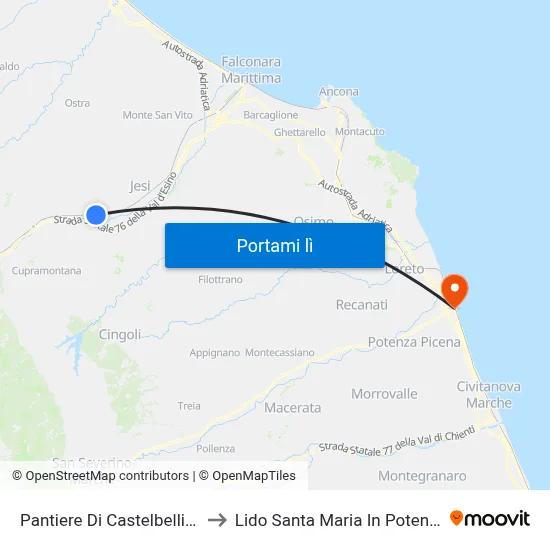 Pantiere Di Castelbellino to Lido Santa Maria In Potenza map