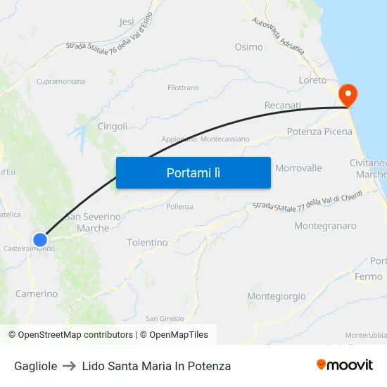 Gagliole to Lido Santa Maria In Potenza map