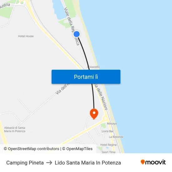 Camping Pineta to Lido Santa Maria In Potenza map