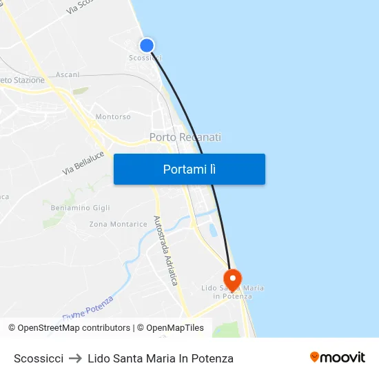 Scossicci to Lido Santa Maria In Potenza map