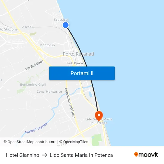 Hotel Giannino to Lido Santa Maria In Potenza map