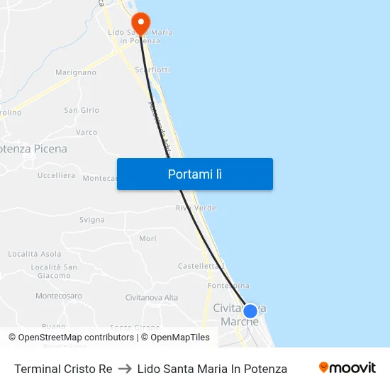 Terminal Cristo Re to Lido Santa Maria In Potenza map