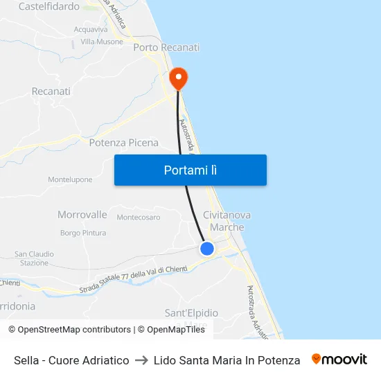 Sella - Cuore Adriatico to Lido Santa Maria In Potenza map