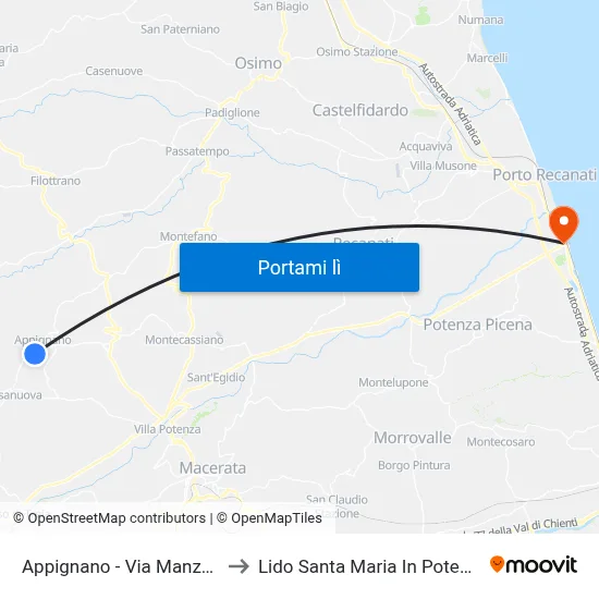 Appignano - Via Manzoni to Lido Santa Maria In Potenza map