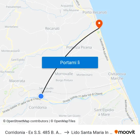 Corridonia - Ex S.S. 485 B. Abb. San Cla to Lido Santa Maria In Potenza map