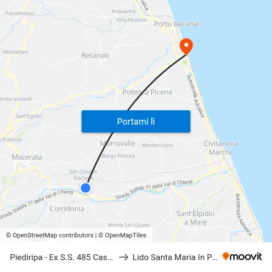 Piediripa - Ex S.S. 485 Case Bellesi to Lido Santa Maria In Potenza map